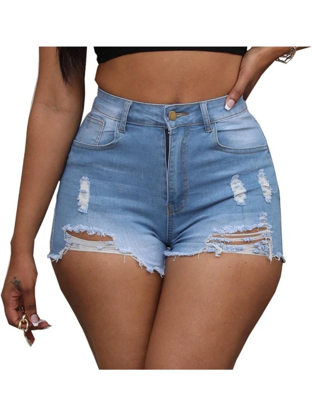 Stylish Women's Ripped Denim Shorts | Stretchy Frayed Hem Casual Jeans